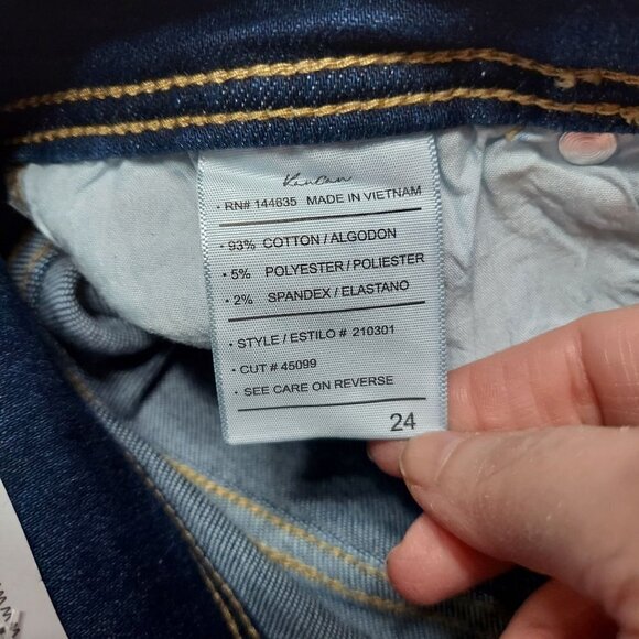 Kancan High Rise Ankle Straight Dark Sandblasted Frayed Hem Denim Jeans - Picture 8 of 9